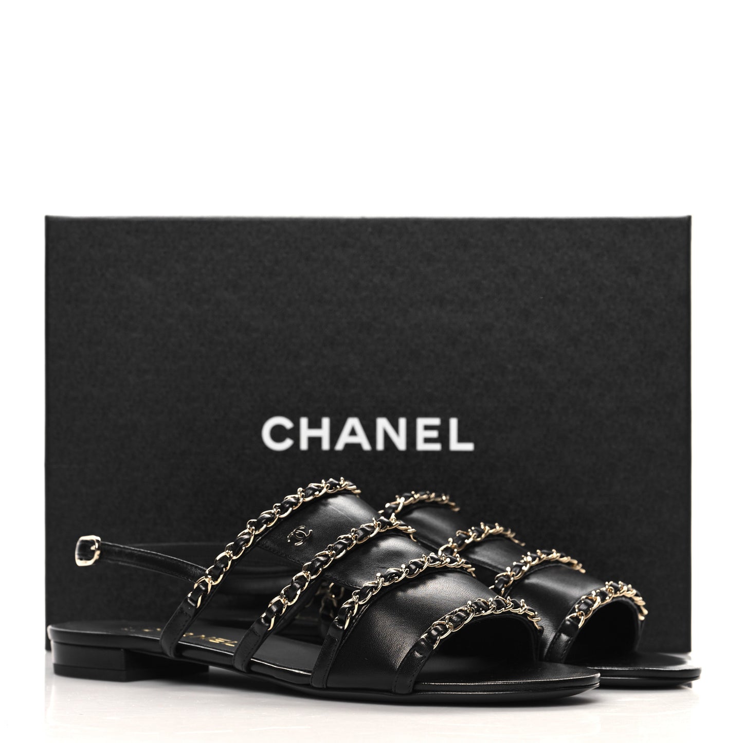 Lambskin Chain CC Sandals 40 Black