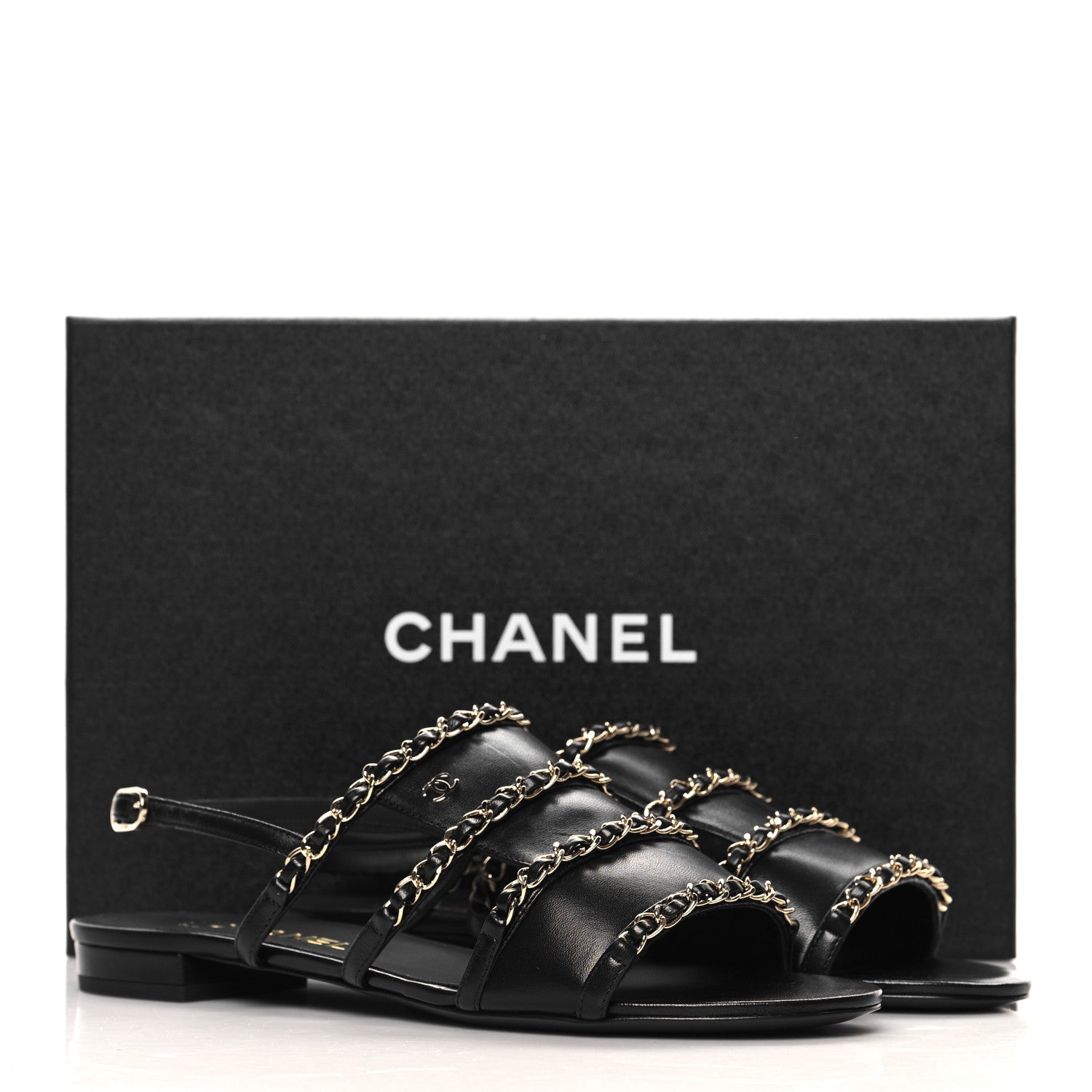 Chanel Lambskin Chain CC Sandals 40 Black 10 of 10