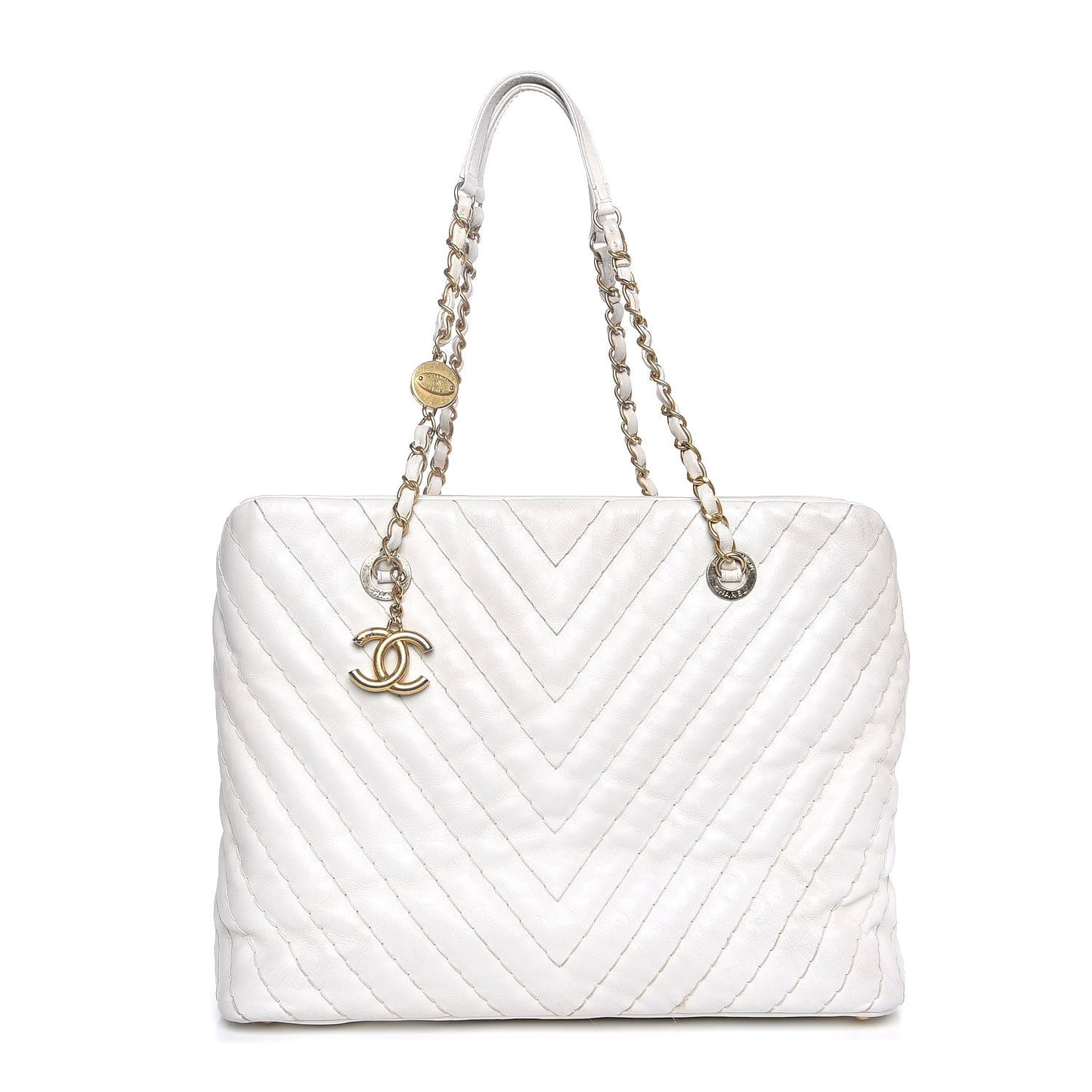 Calfskin Surpique Chevron Tote White