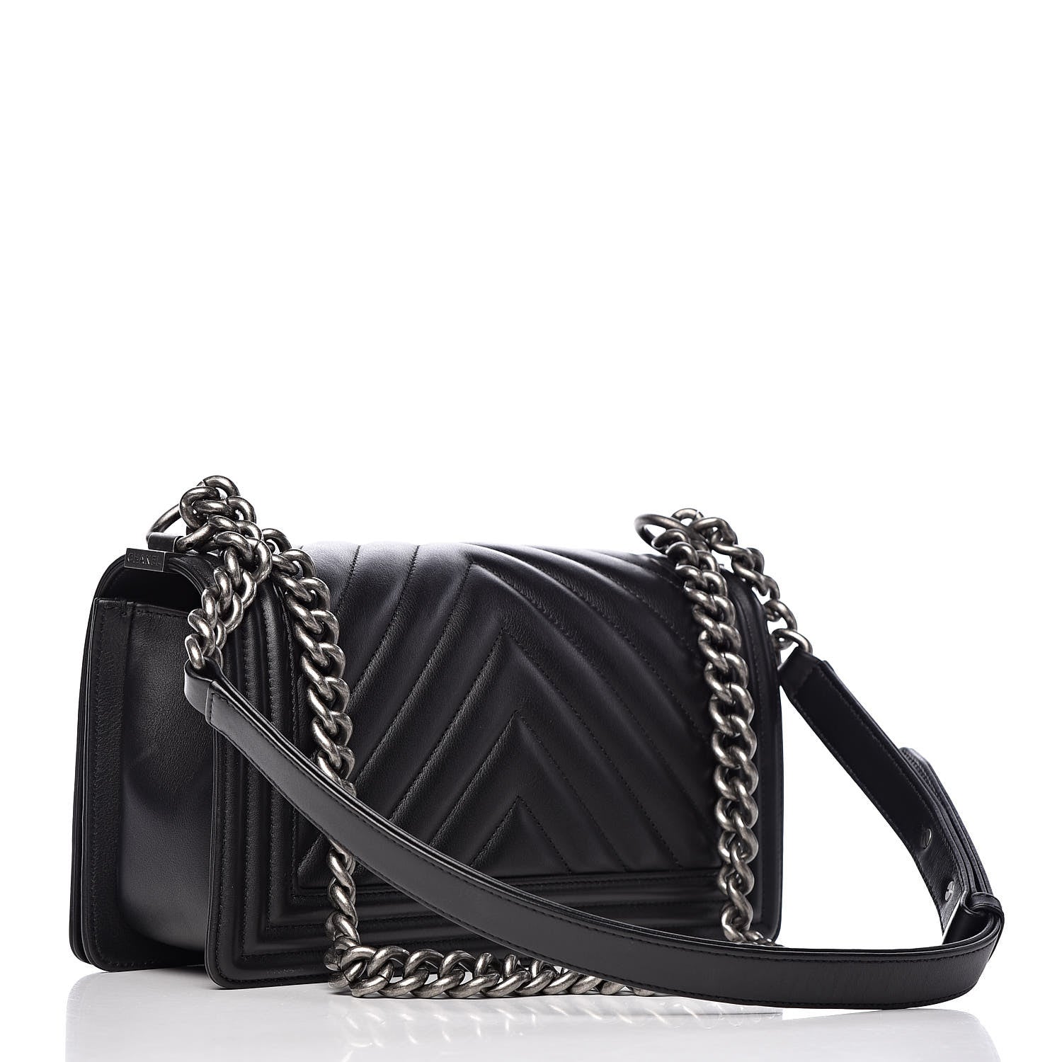 Chanel Calfskin Chevron Quilted Medium Boy Flap Black 3 of 11