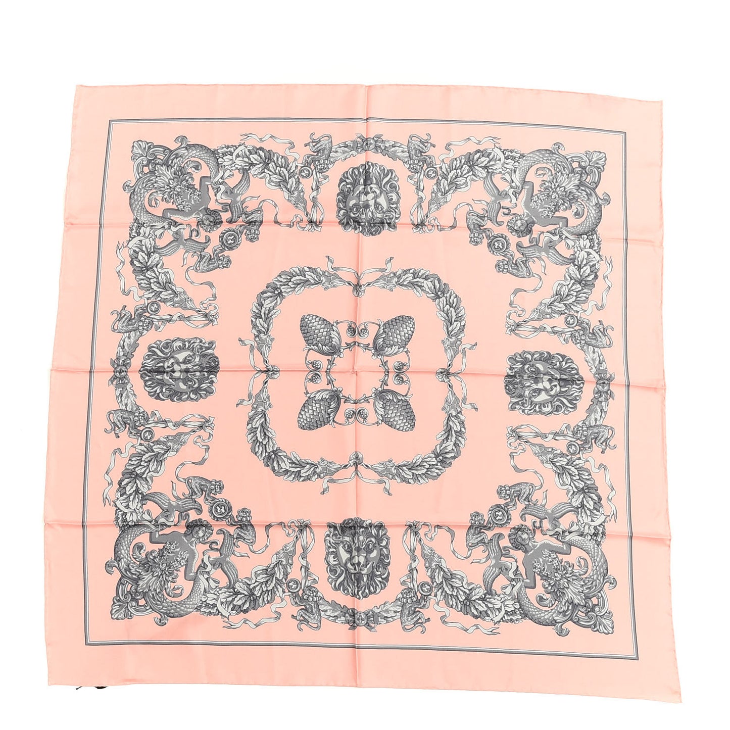 Silk Twill Lady Kingdom Square Scarf Rose Light Grey
