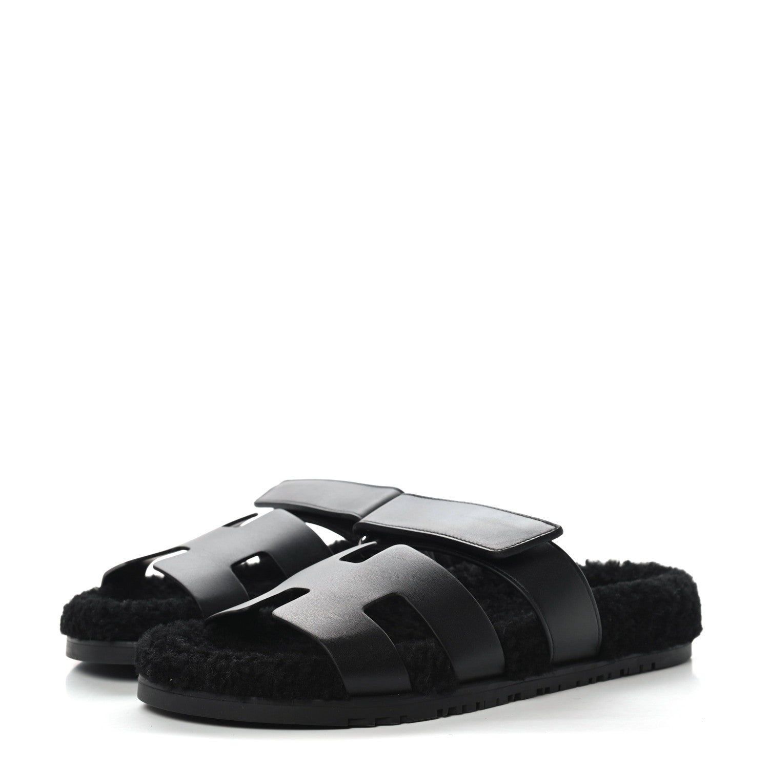 Hermes Calfskin Woolskin Womens Chypre Sandals 41 Black 3 of 10
