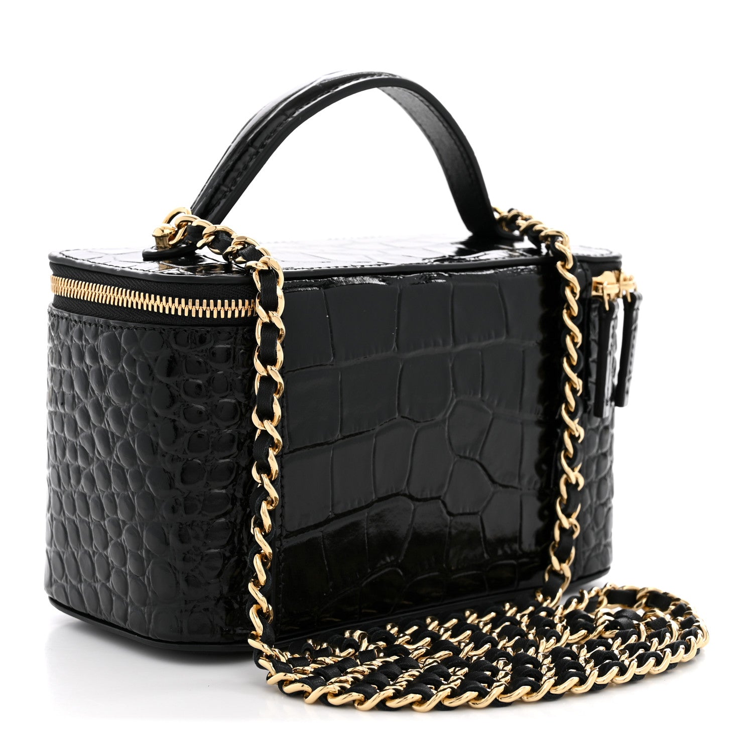 Chanel Calfskin Crocodile Embossed Crococo Small Top Handle Vanity Case With Chain Black 3 of 11