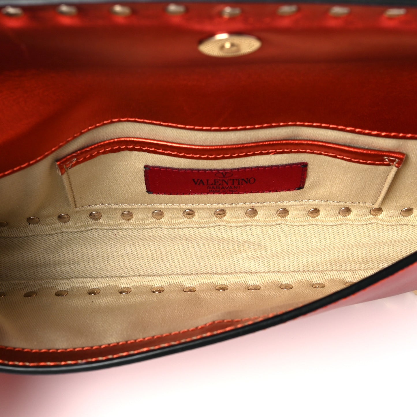 Metallic Nappa Rockstud Bangle Clutch Red