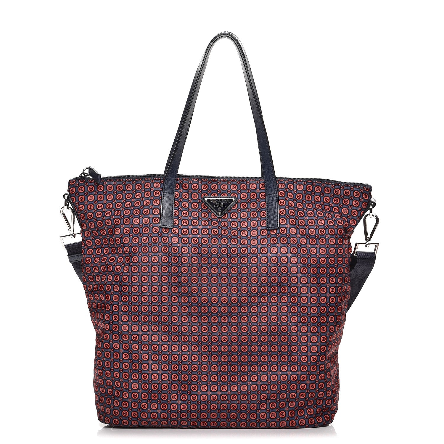 Prada Tessuto Nylon Saffiano Media Print Tote Rosso 1 of 8
