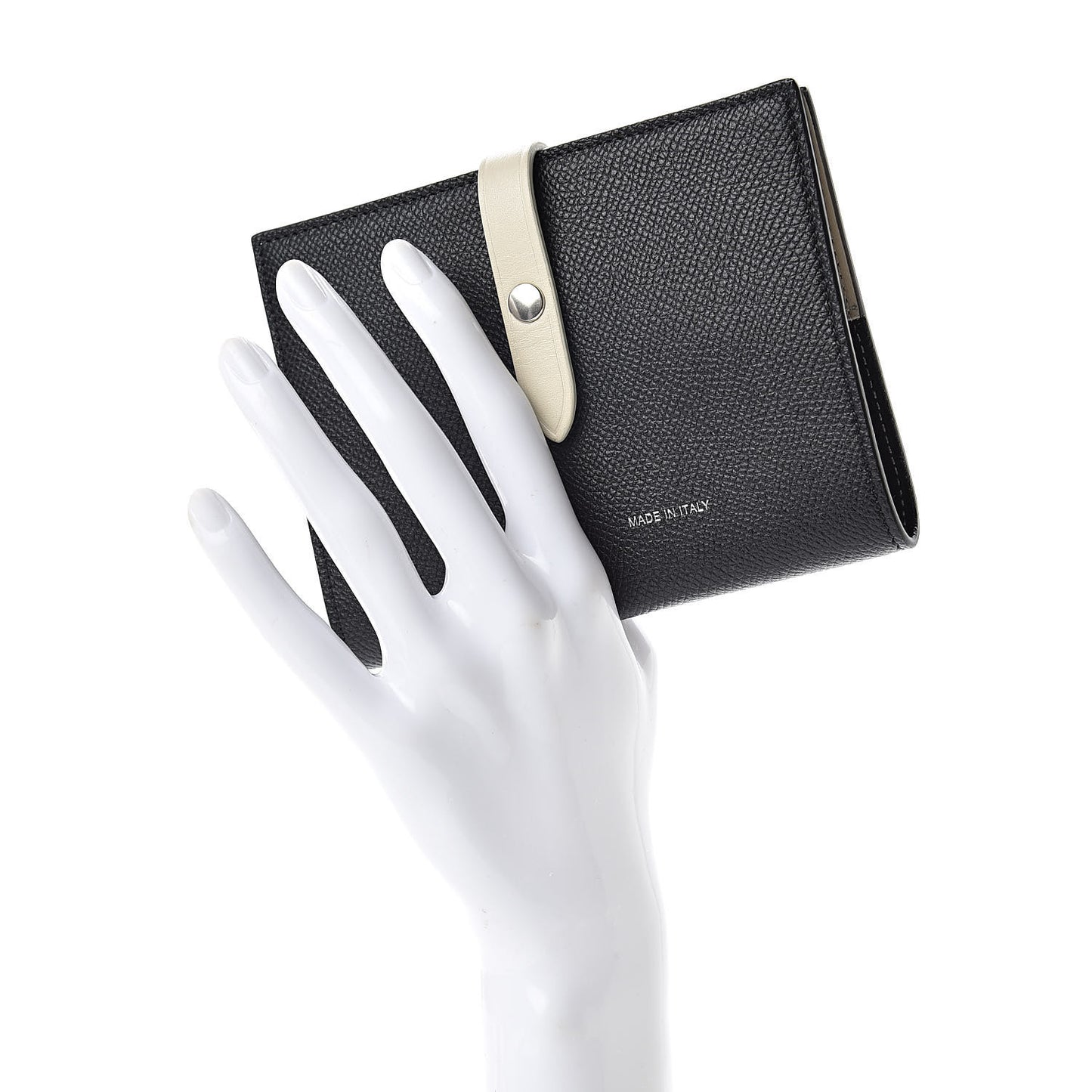 Grained Calfskin Strap Passport Cover Black Chalk