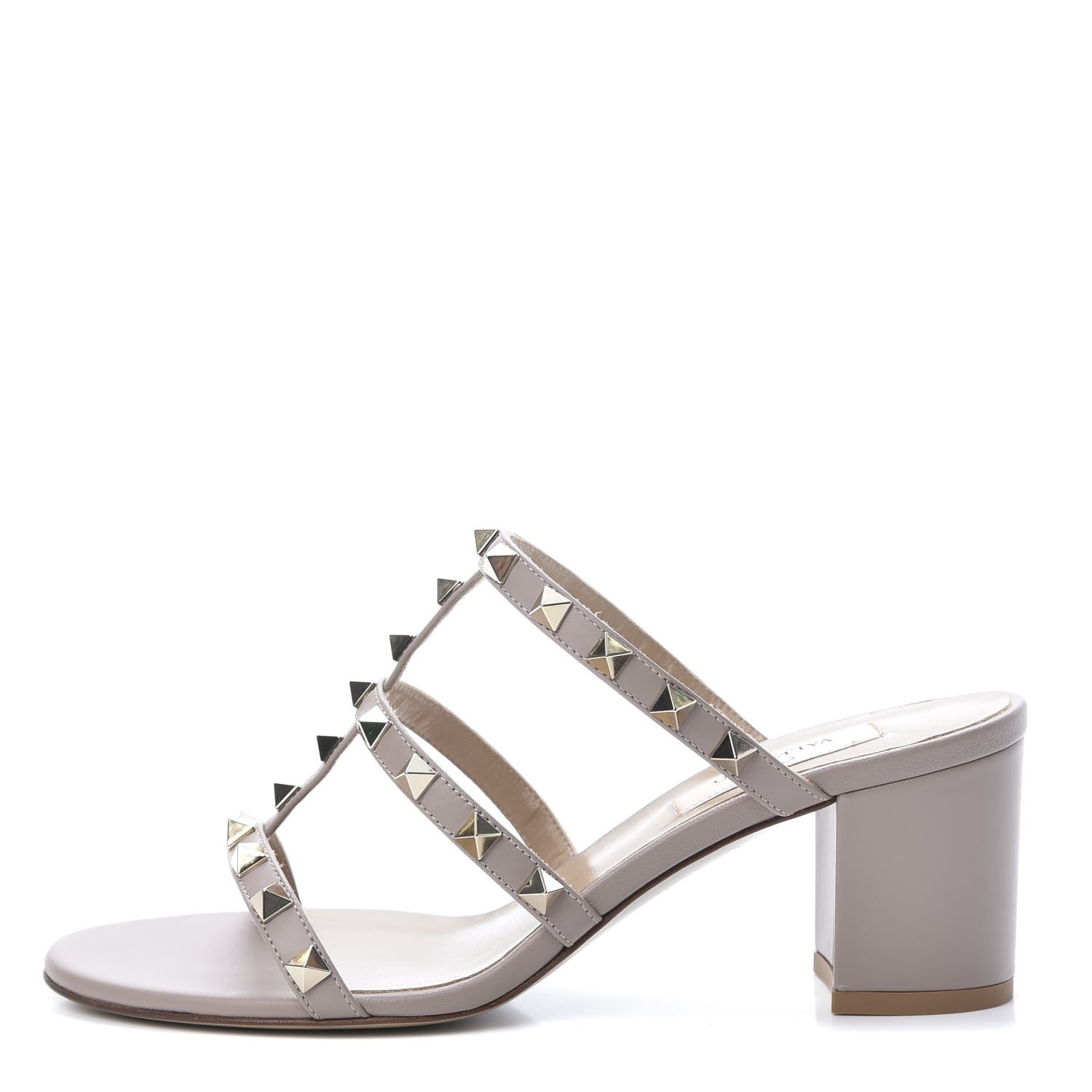 Valentino Garavani Calfskin Rockstud 60mm Caged Slide Sandals 36.5 Poudre 1 of 8