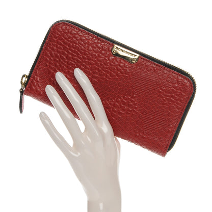 Burberry Grainy Calfskin Check Embossed Elmore Zip Around Wallet Red 2 of 8