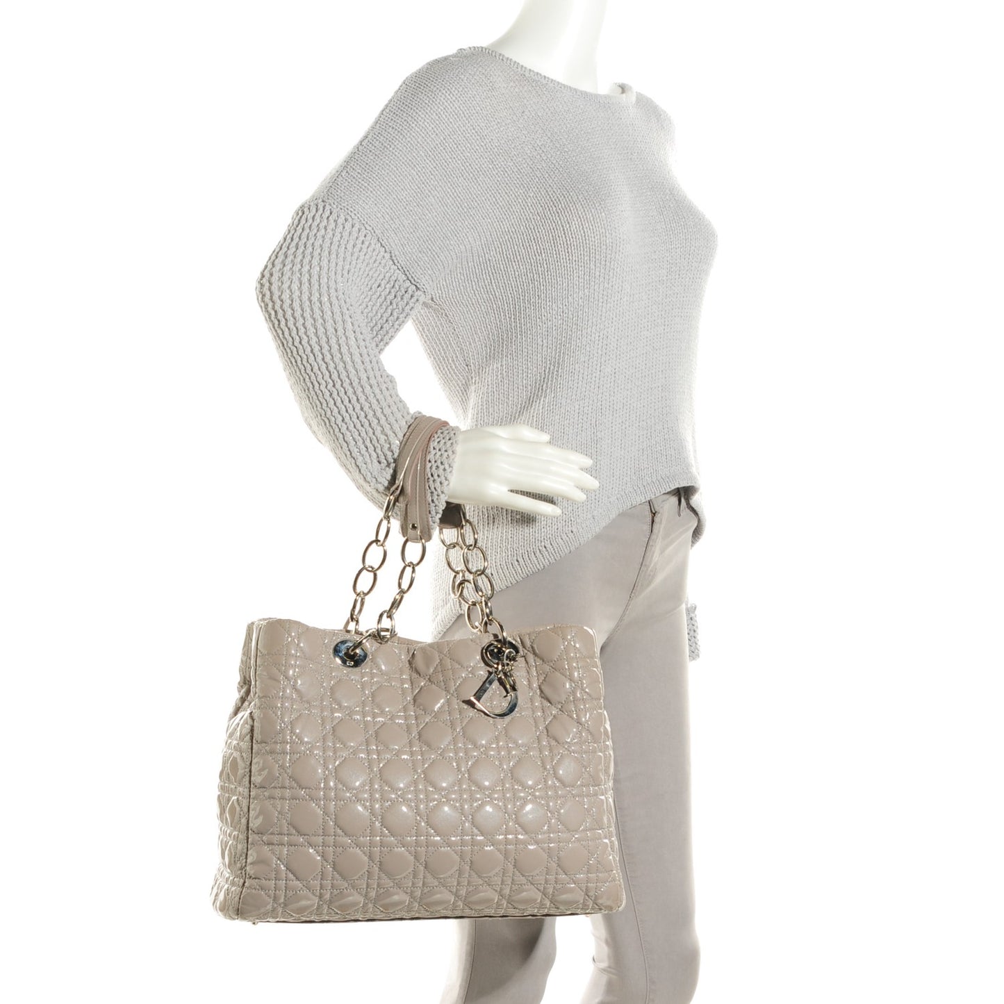 Patent Cannage Large Dior Soft Shopping Tote Grey