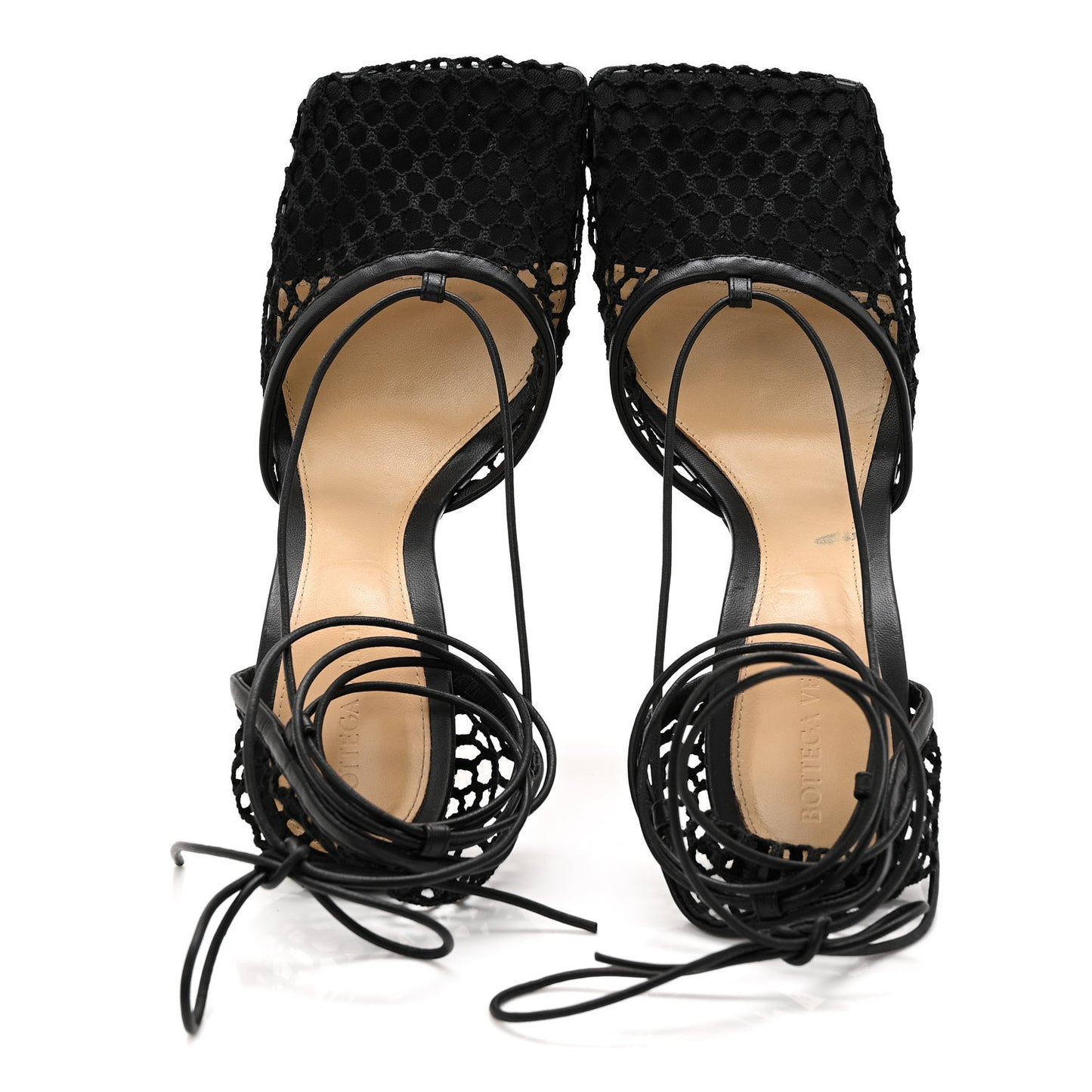 Mesh Nappa Stretch Ankle Tie 90mm Sandals 41 Black