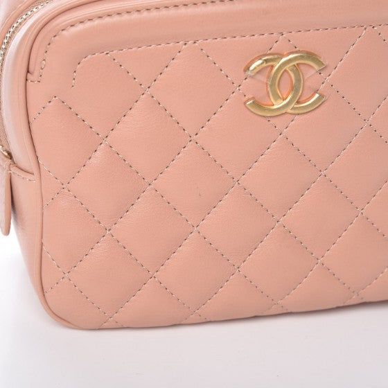 Calfskin Quilted CC Small Vanity Case Dark Beige