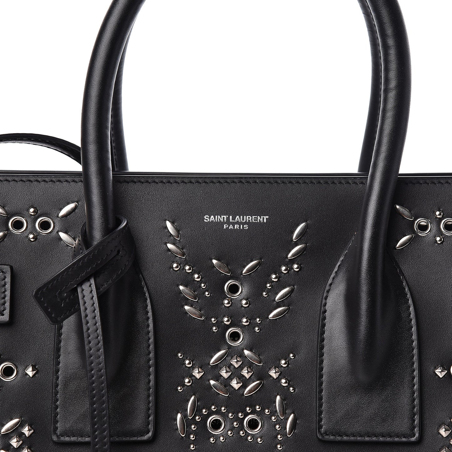 Calfskin Perforated Bandana Studded Small Sac De Jour Black
