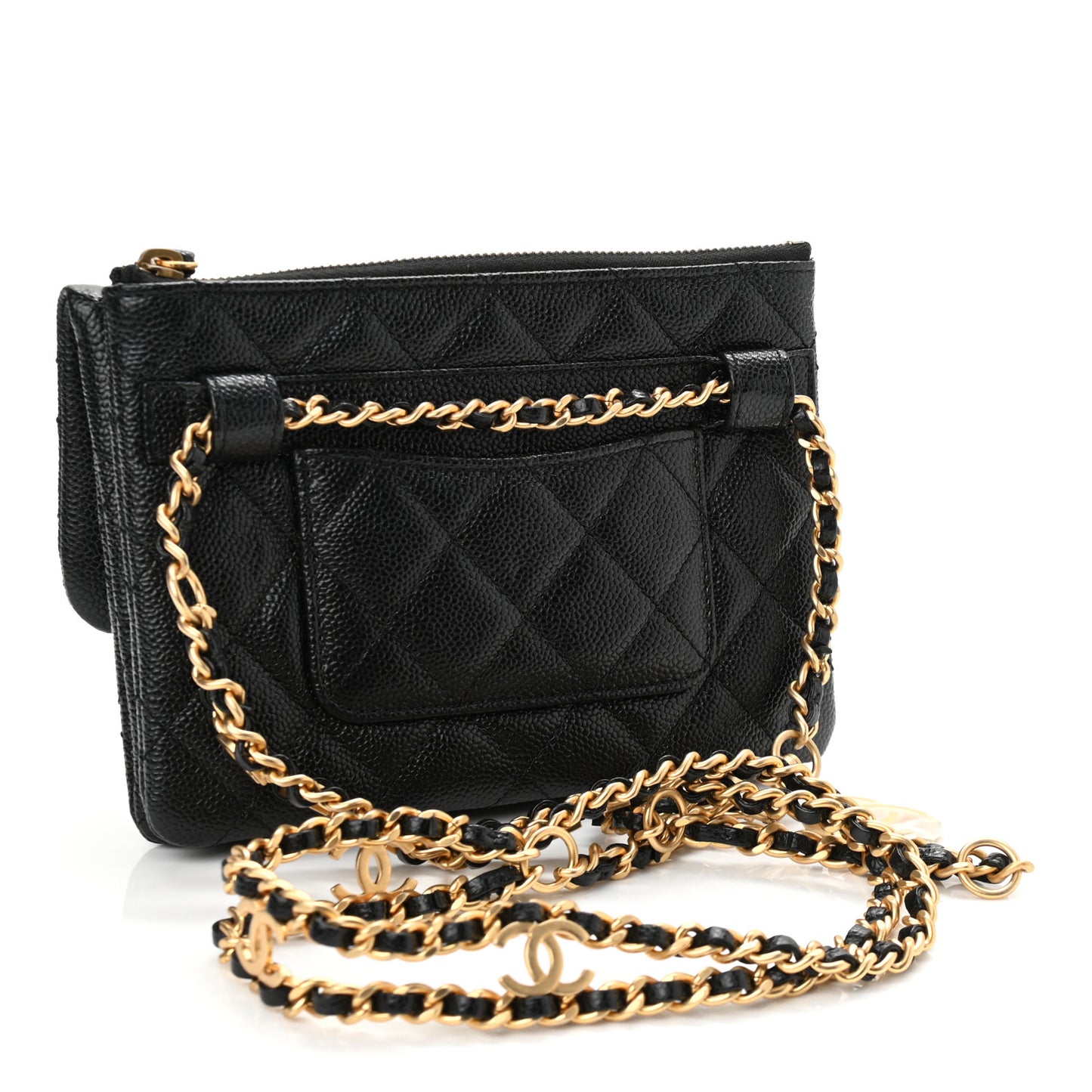Shiny Caviar Pick Me Up Flap Belt Bag Black