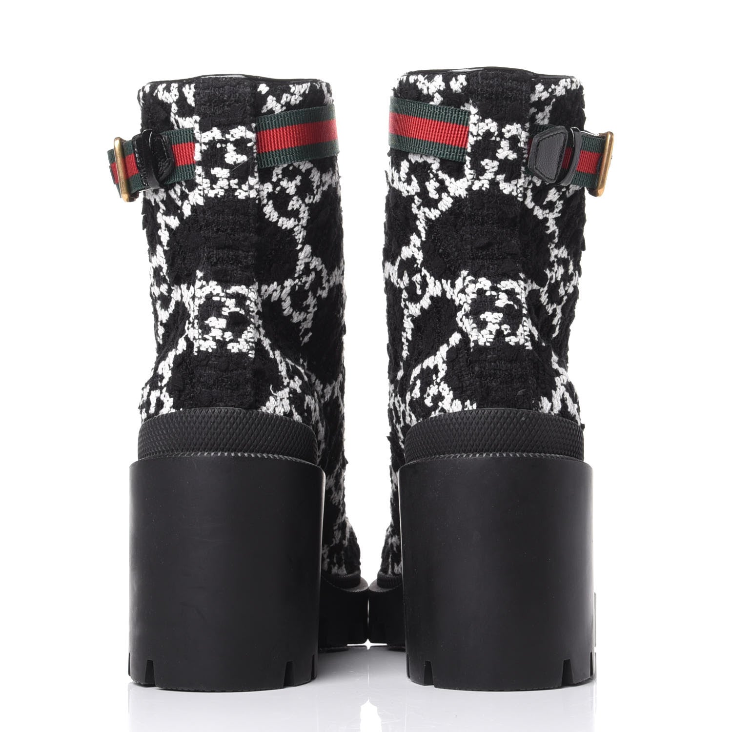 Gucci Tweed GG Monogram Lace Up Combat Ankle Boots 36.5 Black 6 of 11