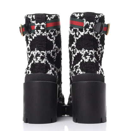 Gucci Tweed GG Monogram Lace Up Combat Ankle Boots 36.5 Black 6 of 11
