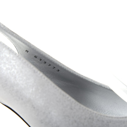 Chanel Laminated Goatskin Velvet Cap Toe CC Slingback Sandals 40 Silver Black 10 of 11