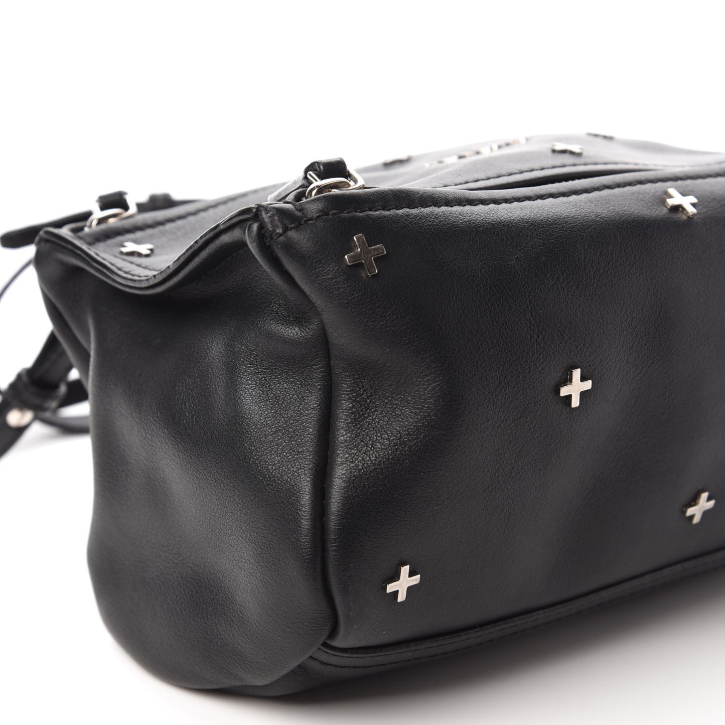 Calfskin Cross Embellished Mini Pandora Black