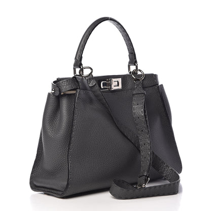 Fendi Cuoio Romano Selleria Bi-Color Medium Peekaboo Iconic Satchel Asfalto Latte 4 of 14