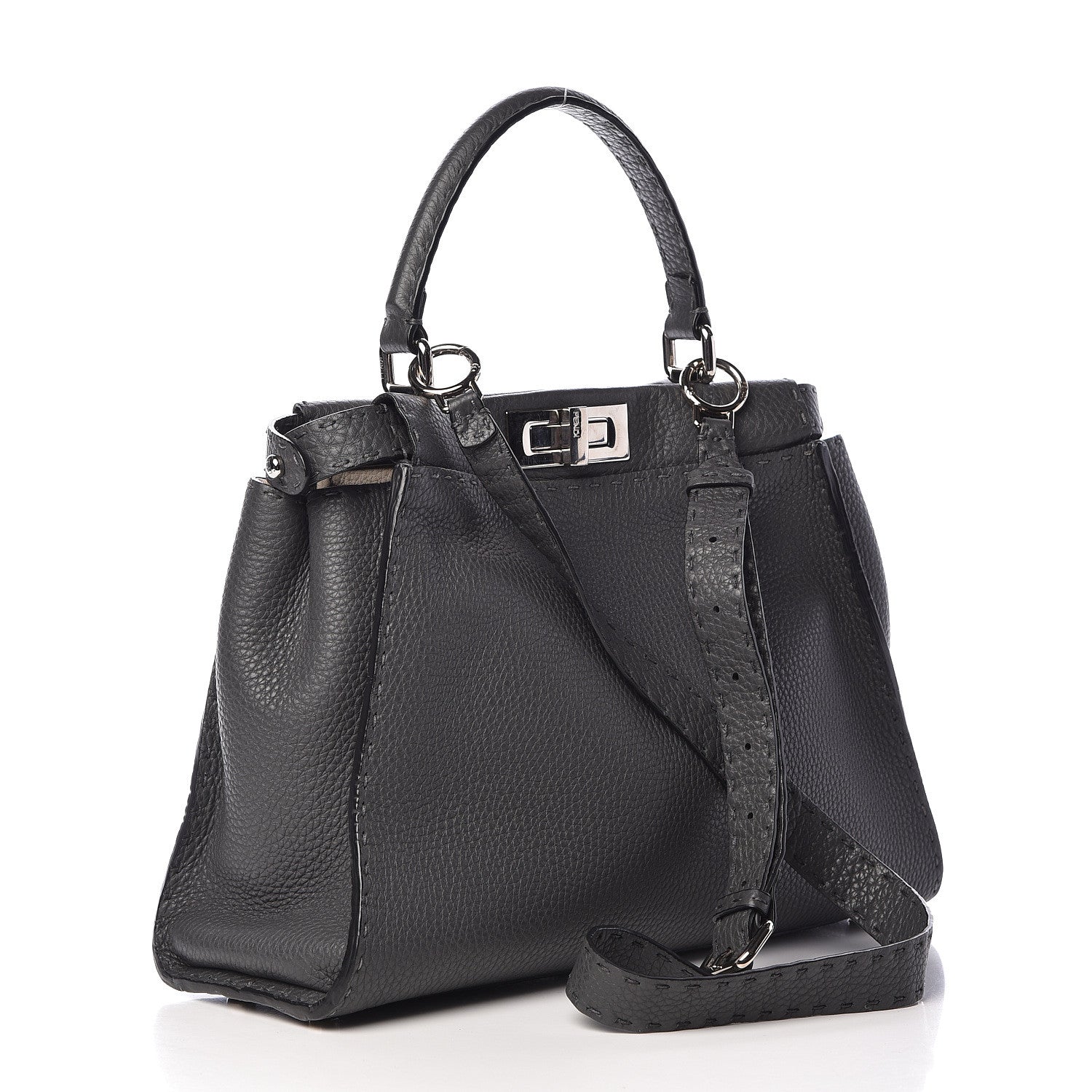 Fendi Cuoio Romano Selleria Bi-Color Medium Peekaboo Iconic Satchel Asfalto Latte 4 of 14