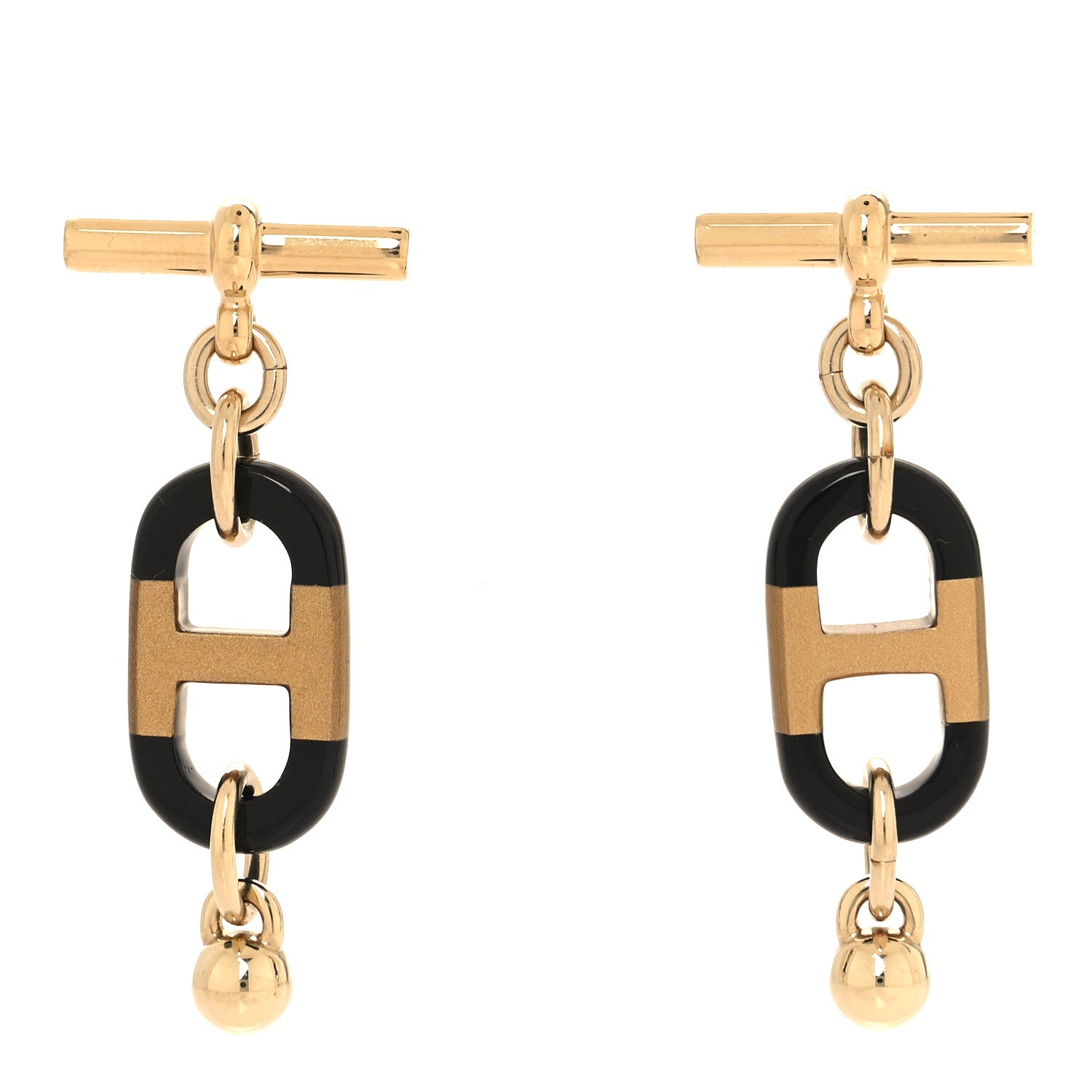 Hermes Lacquered Horn Permabrass Small Sur Mer Drop Earrings Gold Black 1 of 4