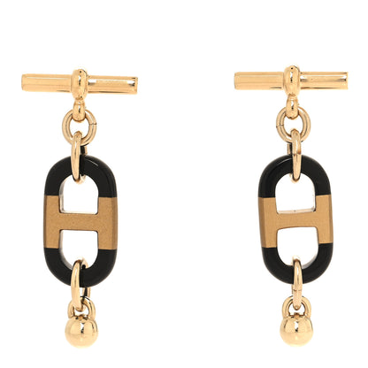 Hermes Lacquered Horn Permabrass Small Sur Mer Drop Earrings Gold Black 1 of 4