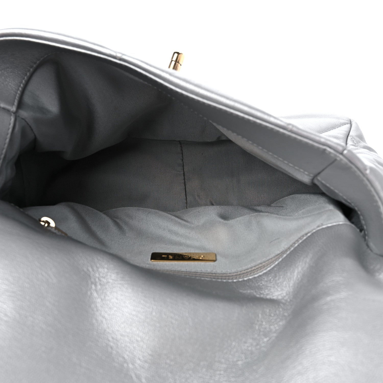 Chanel Metallic Goatskin Quilted Large Chanel 19 Flap Silver 5 of 11