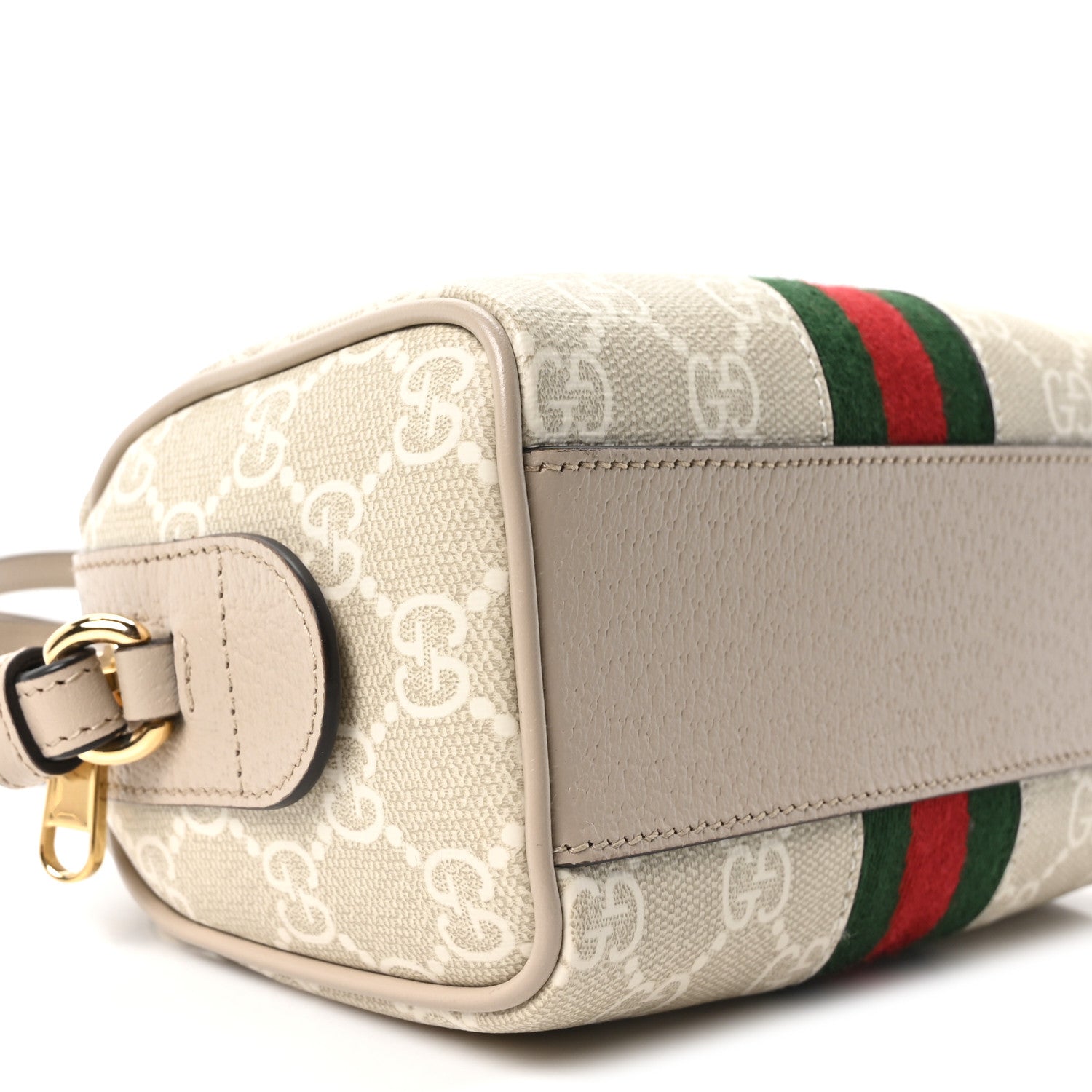 Gucci GG Supreme Monogram Textured Dollar Calfskin Web Super Mini Ophidia Top Handle Bowler Bag Beige Mystic White Oatmeal 8 of 9