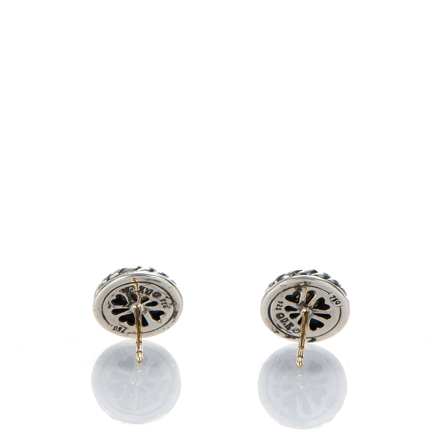 Sterling Silver 18K Yellow Gold Diamond Cookie Cable Earrings