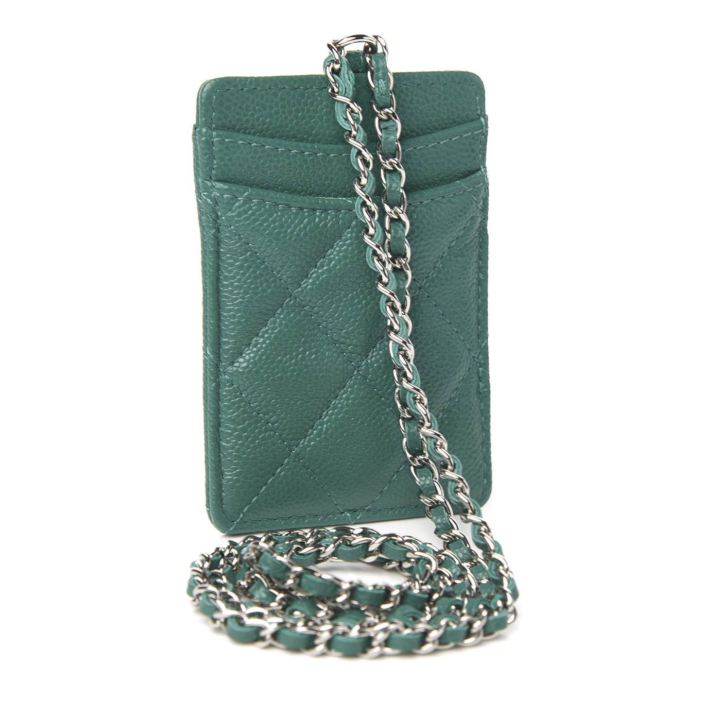 Caviar Quilted Card Holder On Chain Green