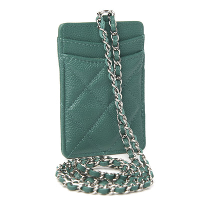 Chanel Caviar Quilted Card Holder On Chain Green 2 of 7