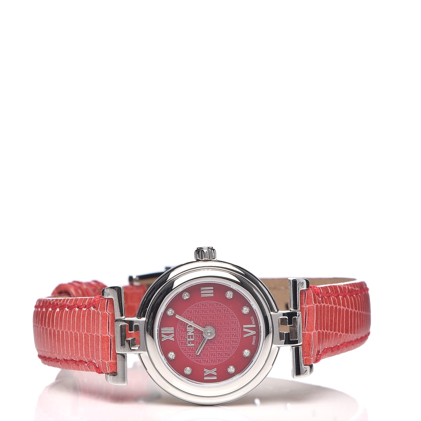 Stainless Steel Calfskin Diamond 23mm Moda Quartz Watch Red