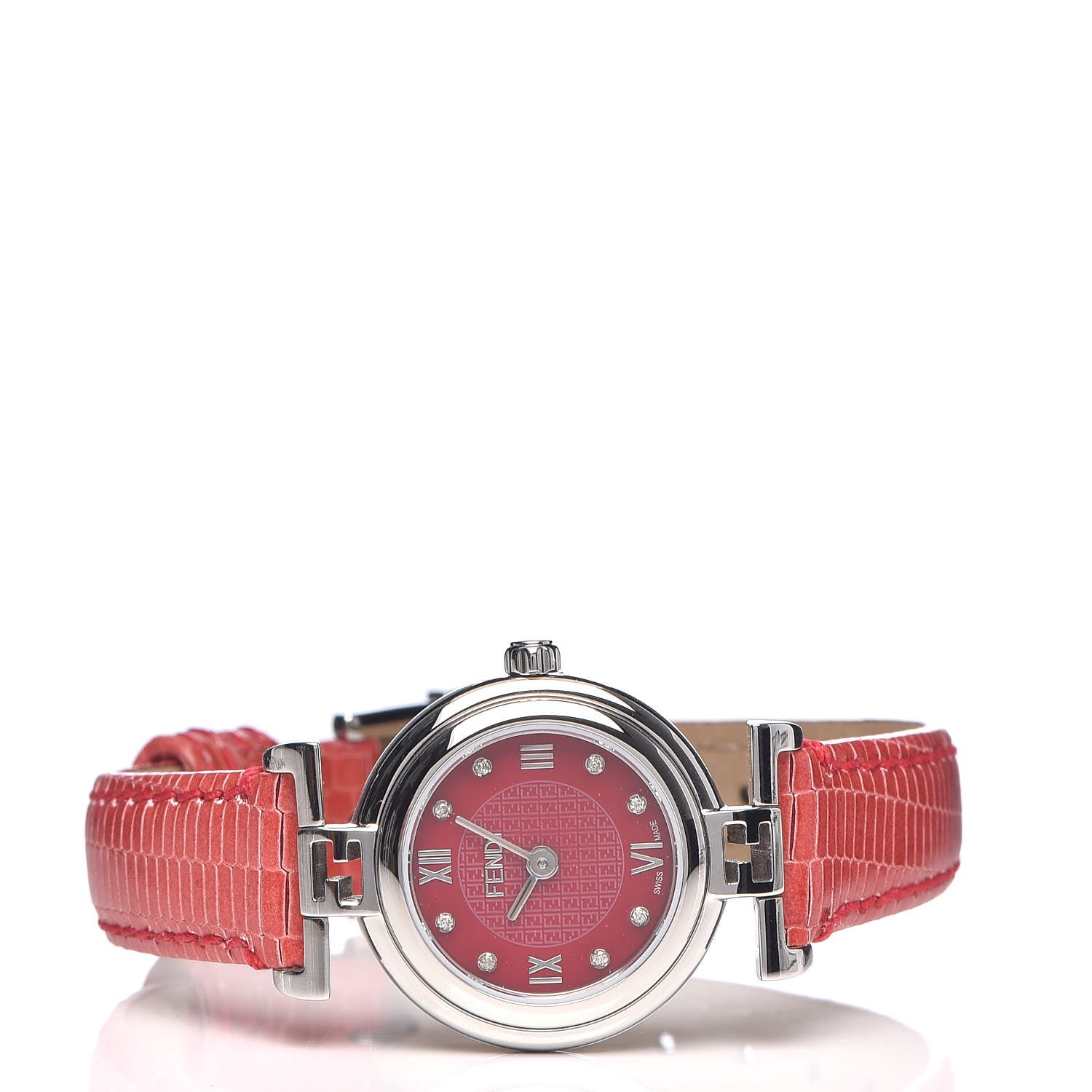 Fendi Stainless Steel Calfskin Diamond 23mm Moda Quartz Watch Red 3 of 8