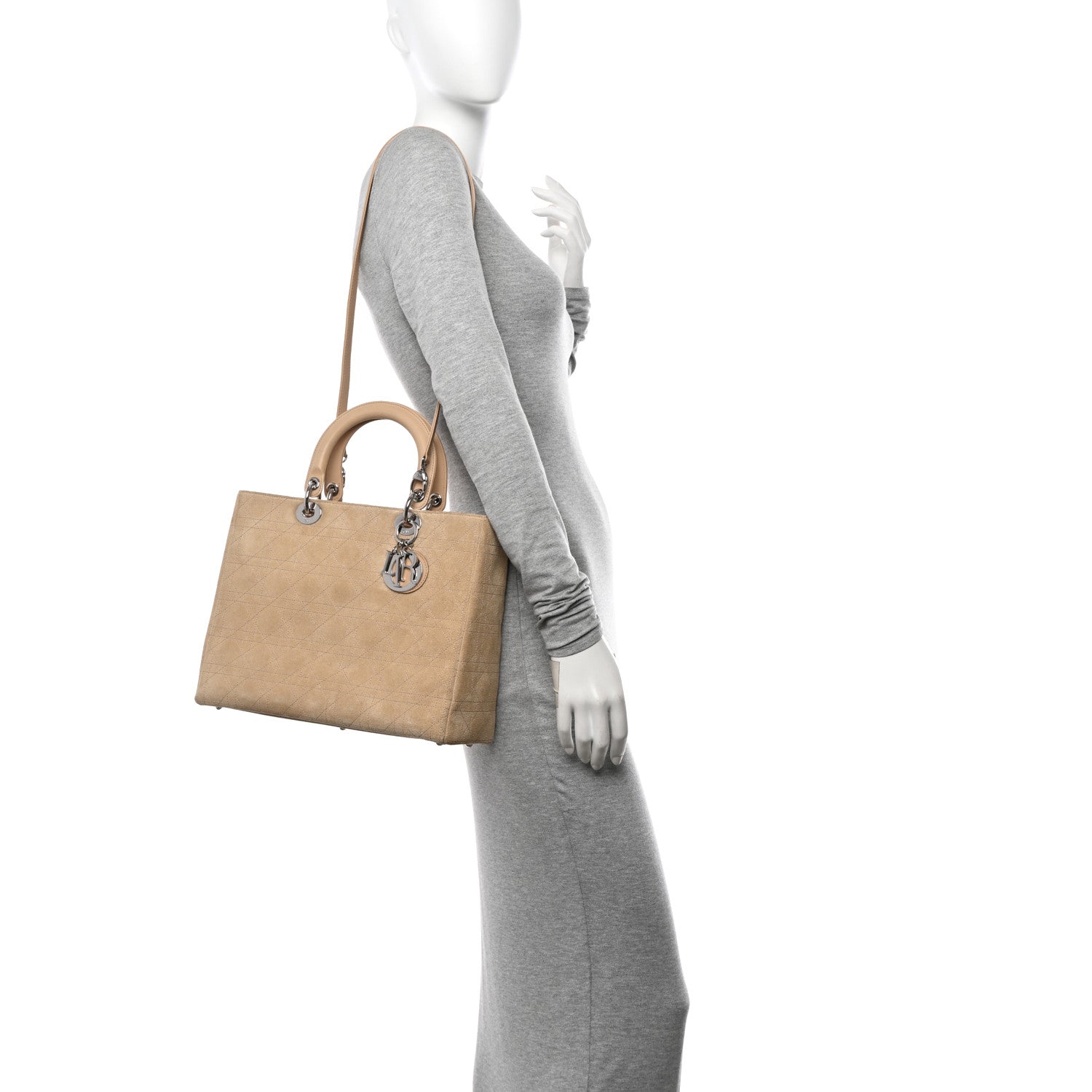 Christian Dior Suede Cannage Large Lady Dior Beige 2 of 10