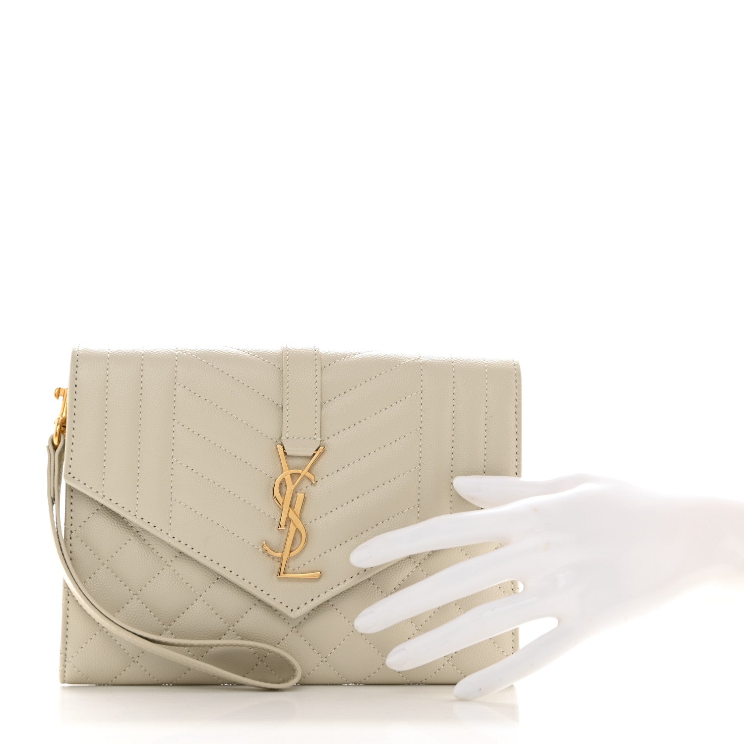 Saint Laurent Grain De Poudre Textured Mixed Matelasse Triquilt Monogram Clutch Blanc Vintage 2 of 8