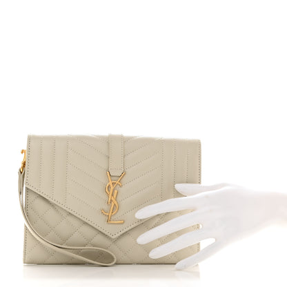 Saint Laurent Grain De Poudre Textured Mixed Matelasse Triquilt Monogram Clutch Blanc Vintage 2 of 8
