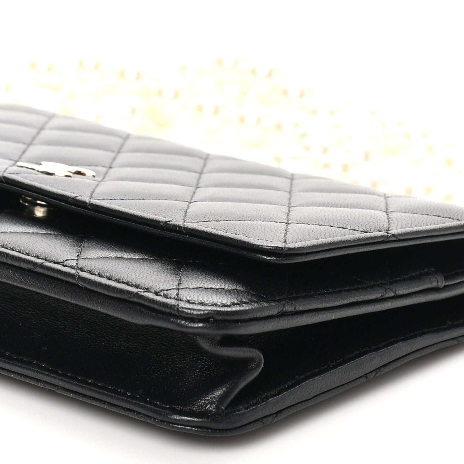 Chanel Lambskin Quilted Pearl Wallet On Chain WOC Black 11 of 12