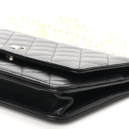 Chanel Lambskin Quilted Pearl Wallet On Chain WOC Black 11 of 12