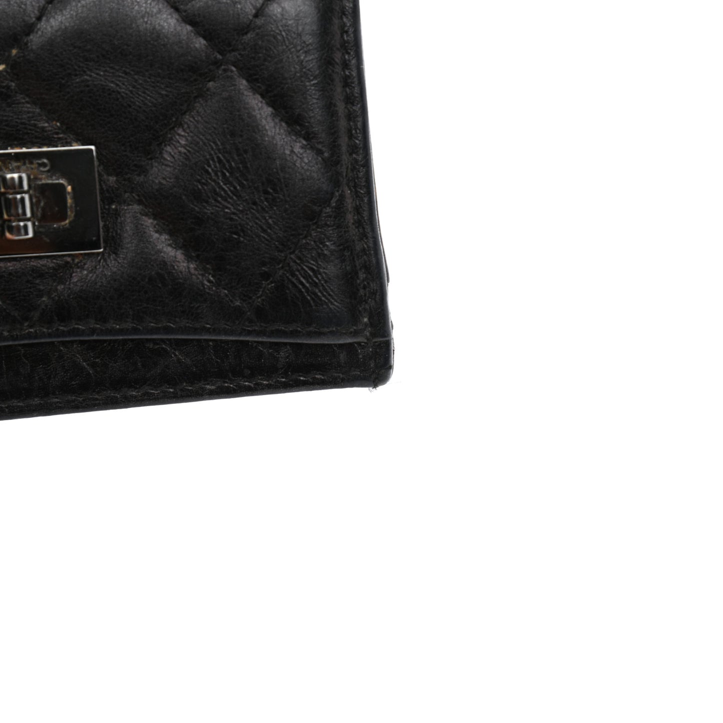 Metallic Aged Calfskin Quilted Reissue Card Holder Charcoal