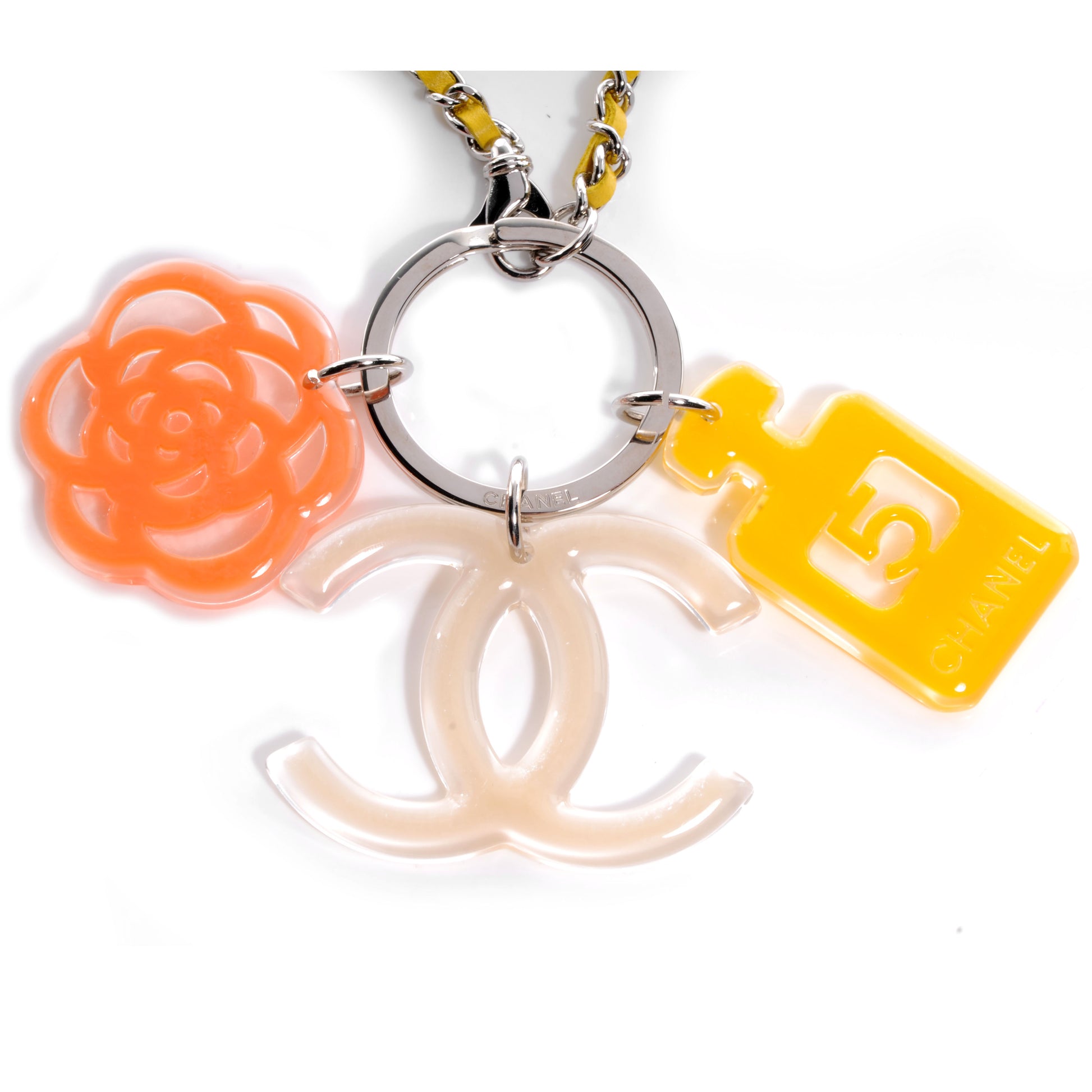 Chanel Resin Camellia N°5 Key Chain Silver 4 of 5