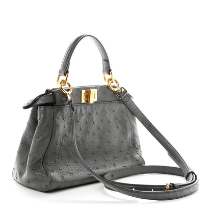 Fendi Ostrich Shiny Nappa Mini Peekaboo Iconic Satchel Grey 2 of 9