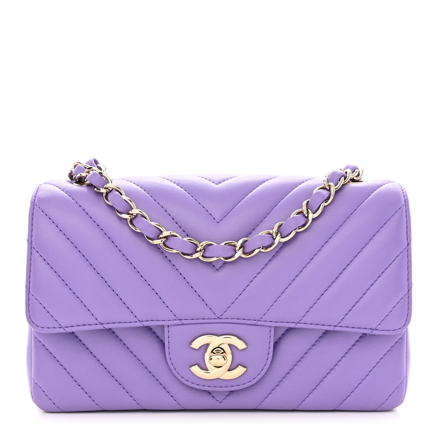 Lambskin Chevron Quilted Mini Rectangular Flap Purple