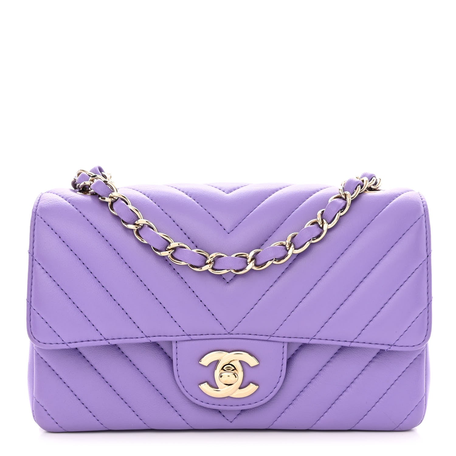 Chanel Lambskin Chevron Quilted Mini Rectangular Flap Purple 1 of 10