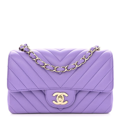 Chanel Lambskin Chevron Quilted Mini Rectangular Flap Purple 1 of 10