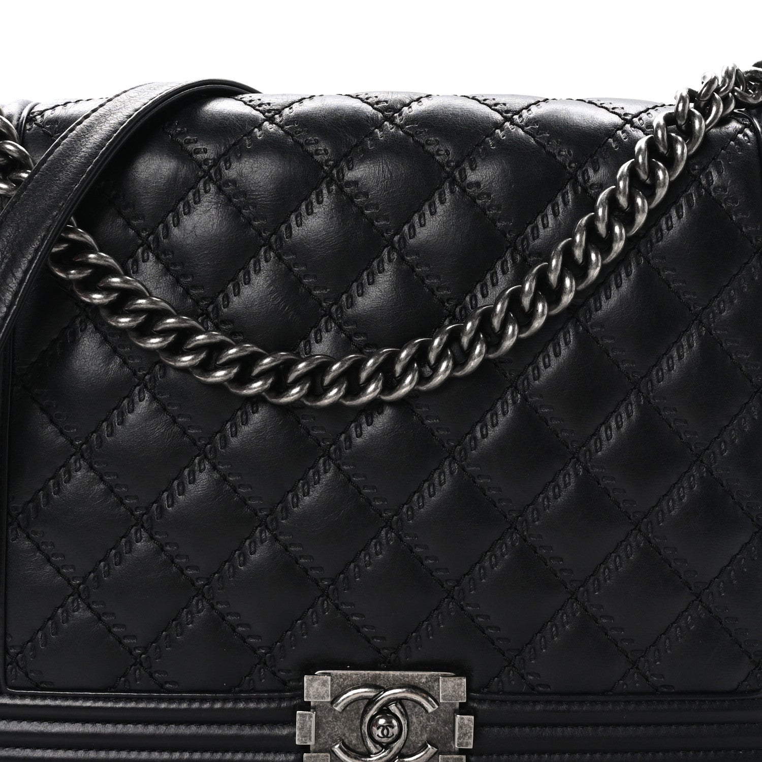 Chanel Calfskin Embossed Stitch Large Boy Flap Black 8 of 12