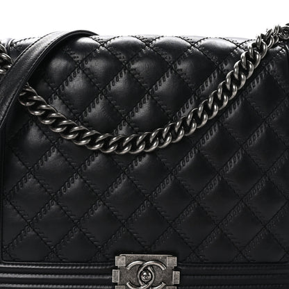 Chanel Calfskin Embossed Stitch Large Boy Flap Black 8 of 12