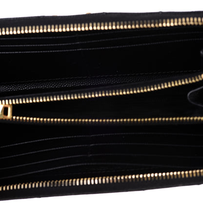 Saint Laurent Grain De Poudre Matelasse Chevron Monogram Zip Around Wallet Black 5 of 11