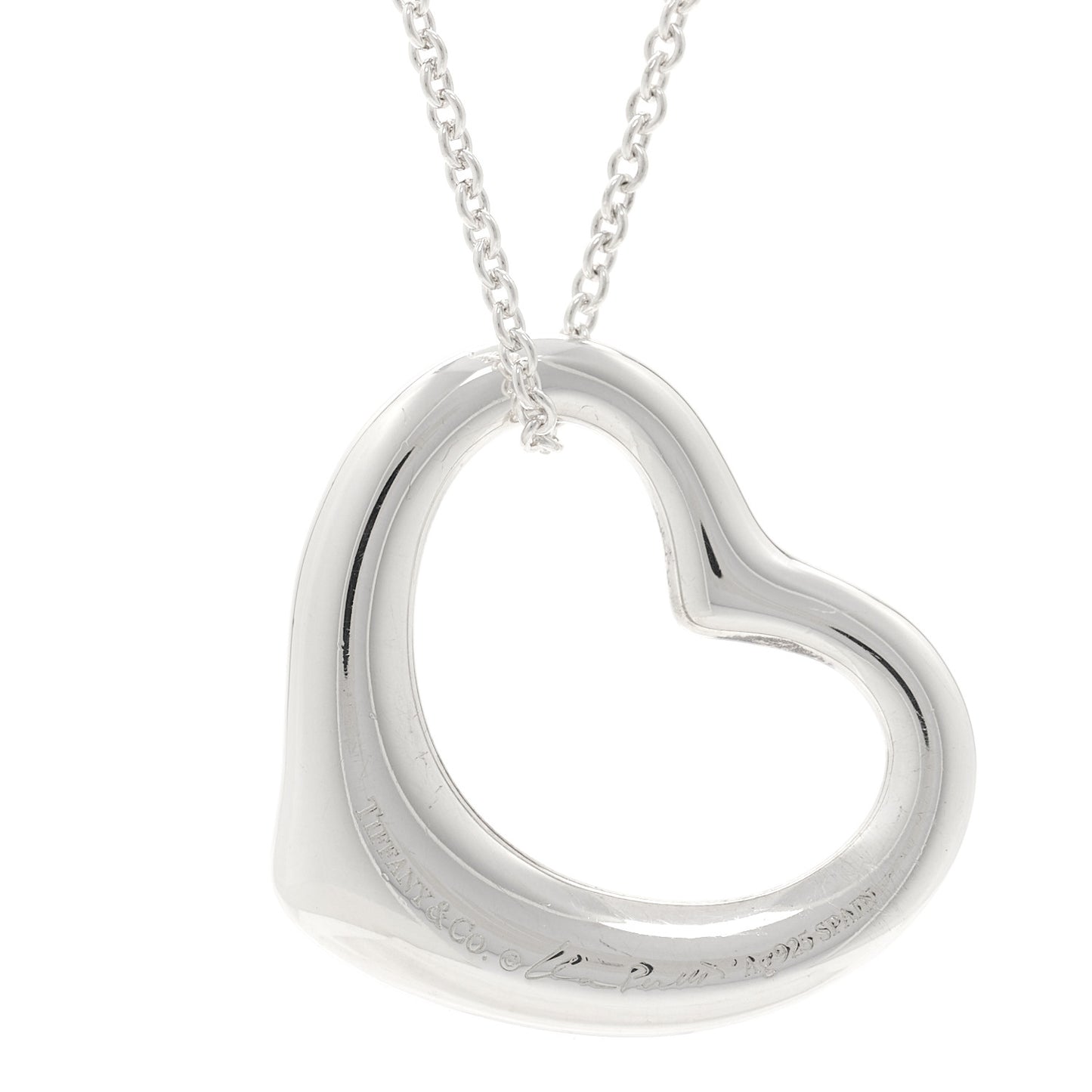 Sterling Silver 27mm Elsa Peretti Open Heart Pendant Necklace