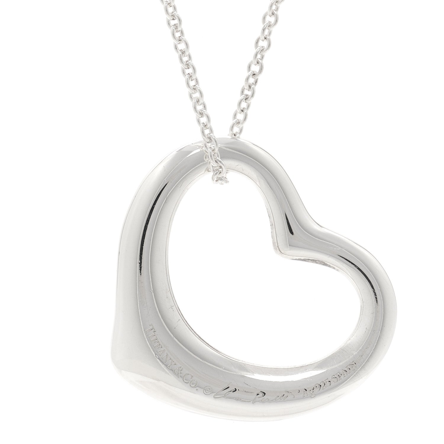 Tiffany Sterling Silver 27mm Elsa Peretti Open Heart Pendant Necklace 5 of 6