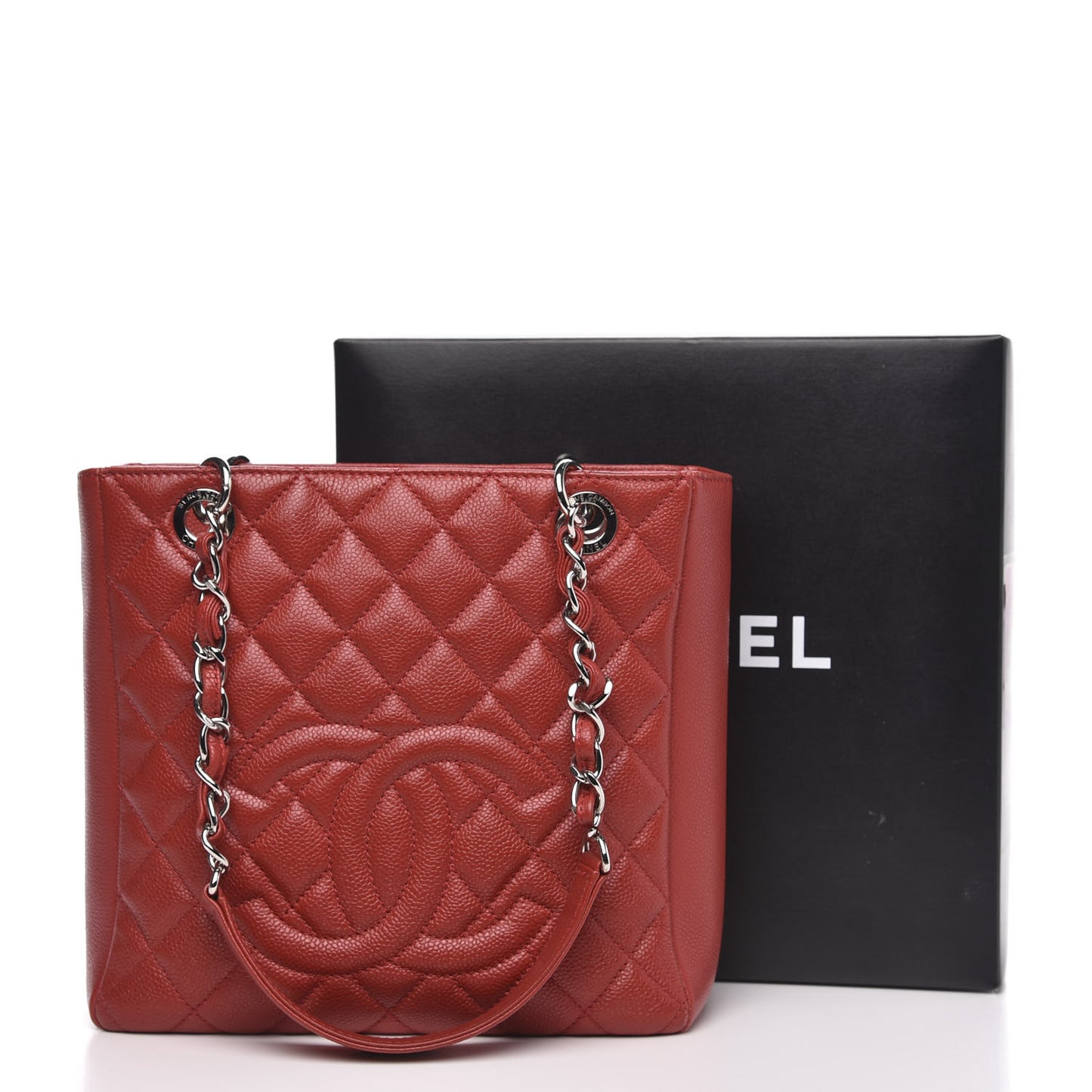 Caviar Quilted Petit Shopping Tote PST Red