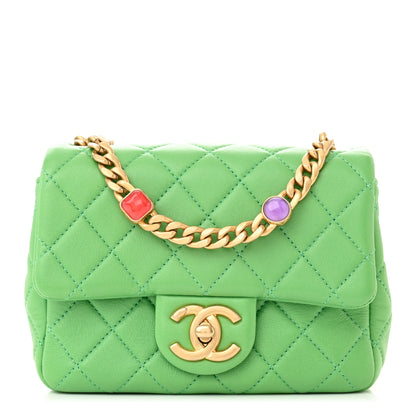 Chanel Lambskin Resin Quilted Mini Pearl Samba Square Flap Green 1 of 10